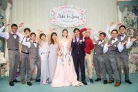 The couple and their College friends in the wedding reception